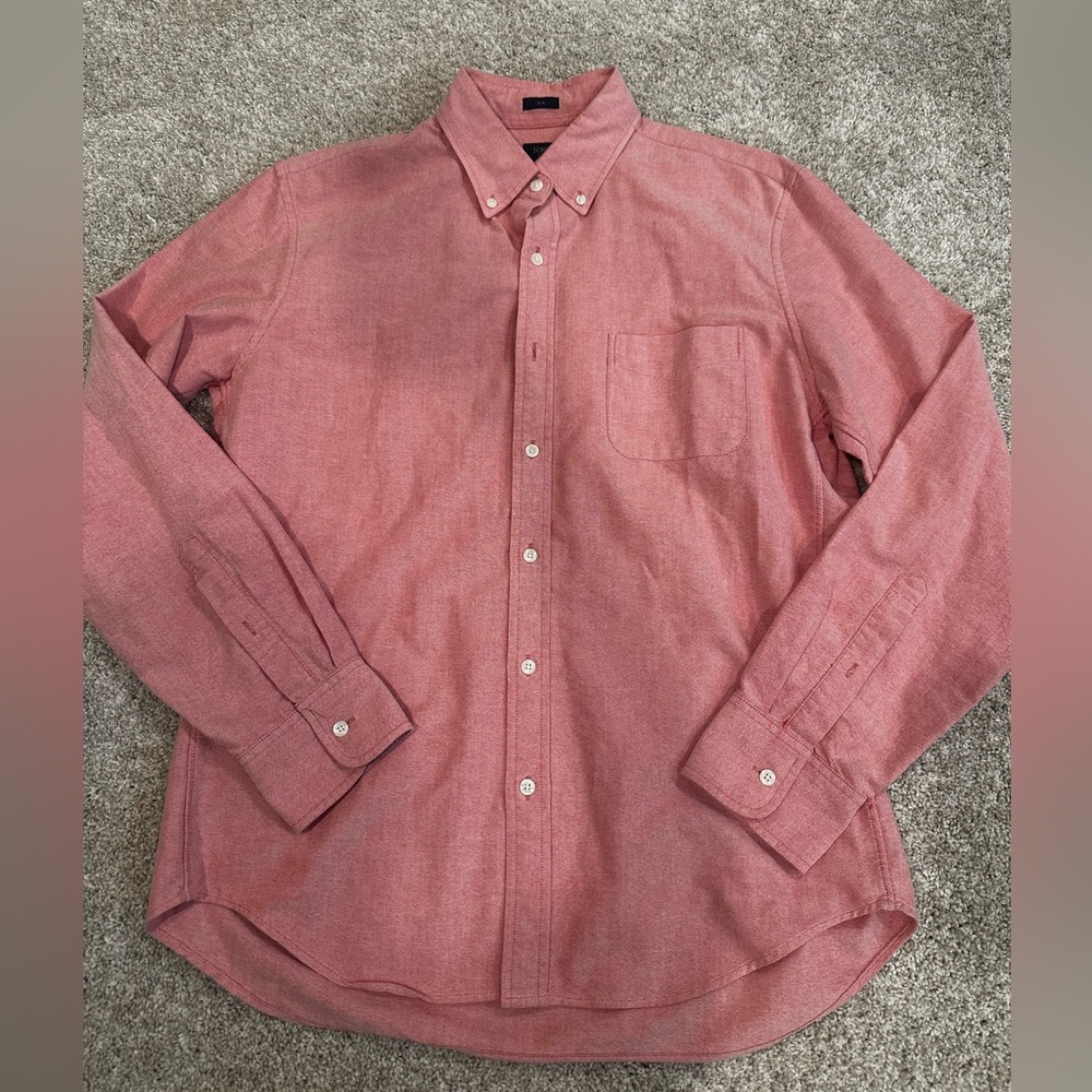 J. Crew Men's Button-Down Shirt in Coral Red